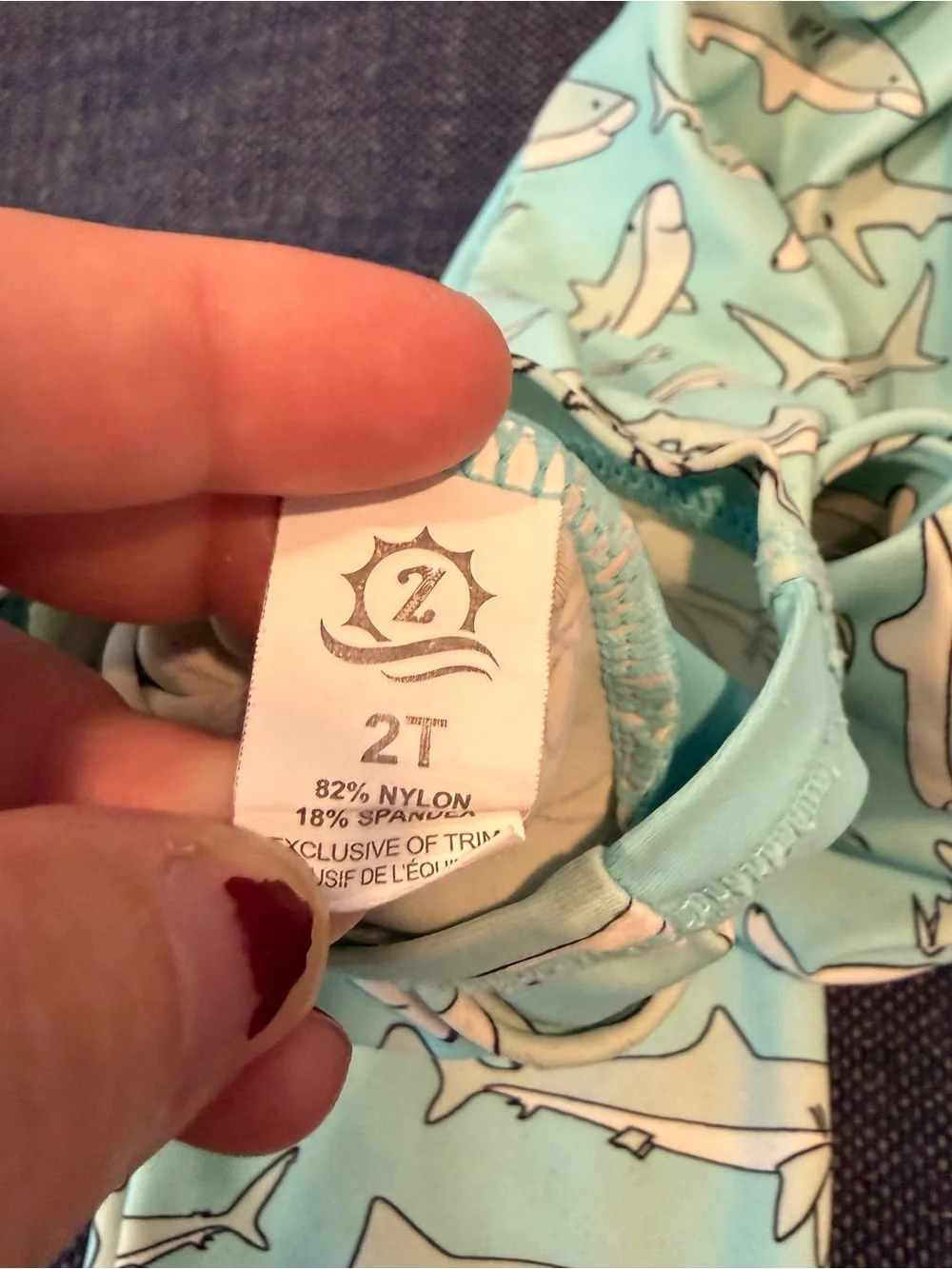 Light Blue Shark-Print Swimzip Full Body Swimsuit Long Sleeve Pants 2T